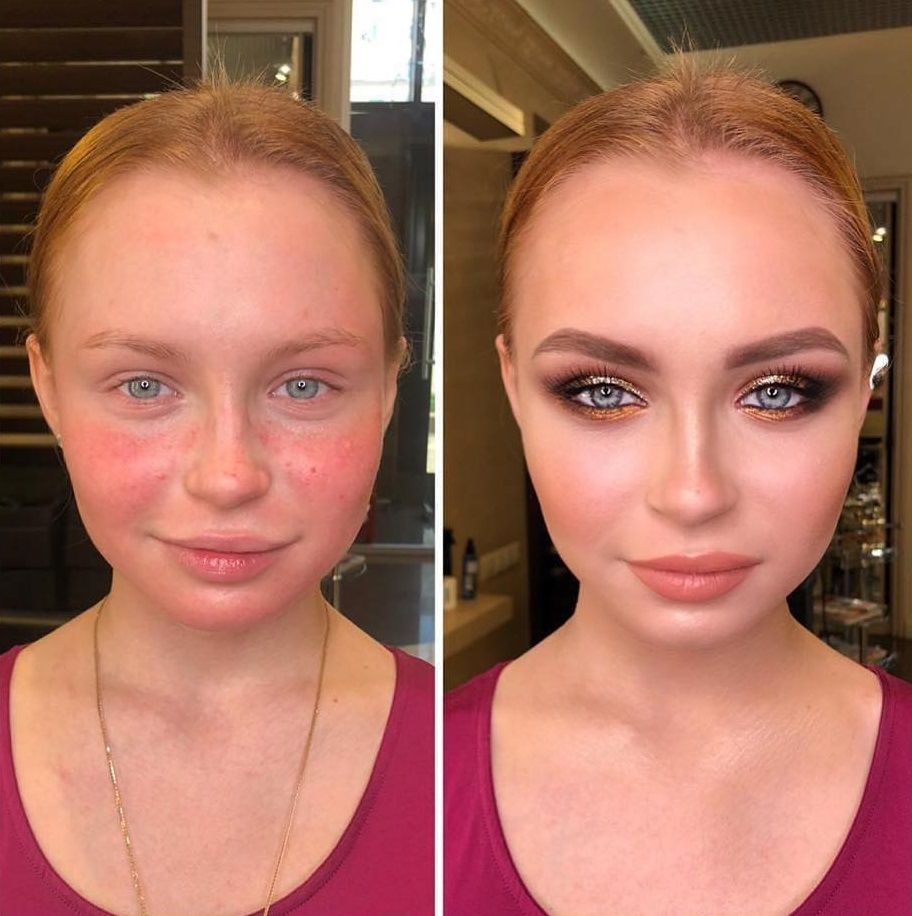 Фото до и после нанесения вечернего макияжа