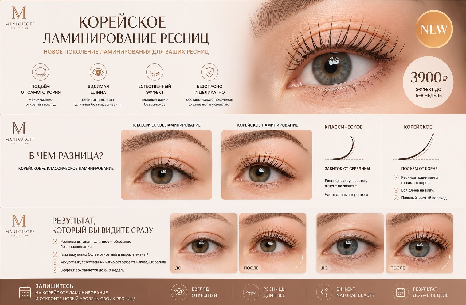 Новинка — корейское ламинирование ресниц за 3900 ₽