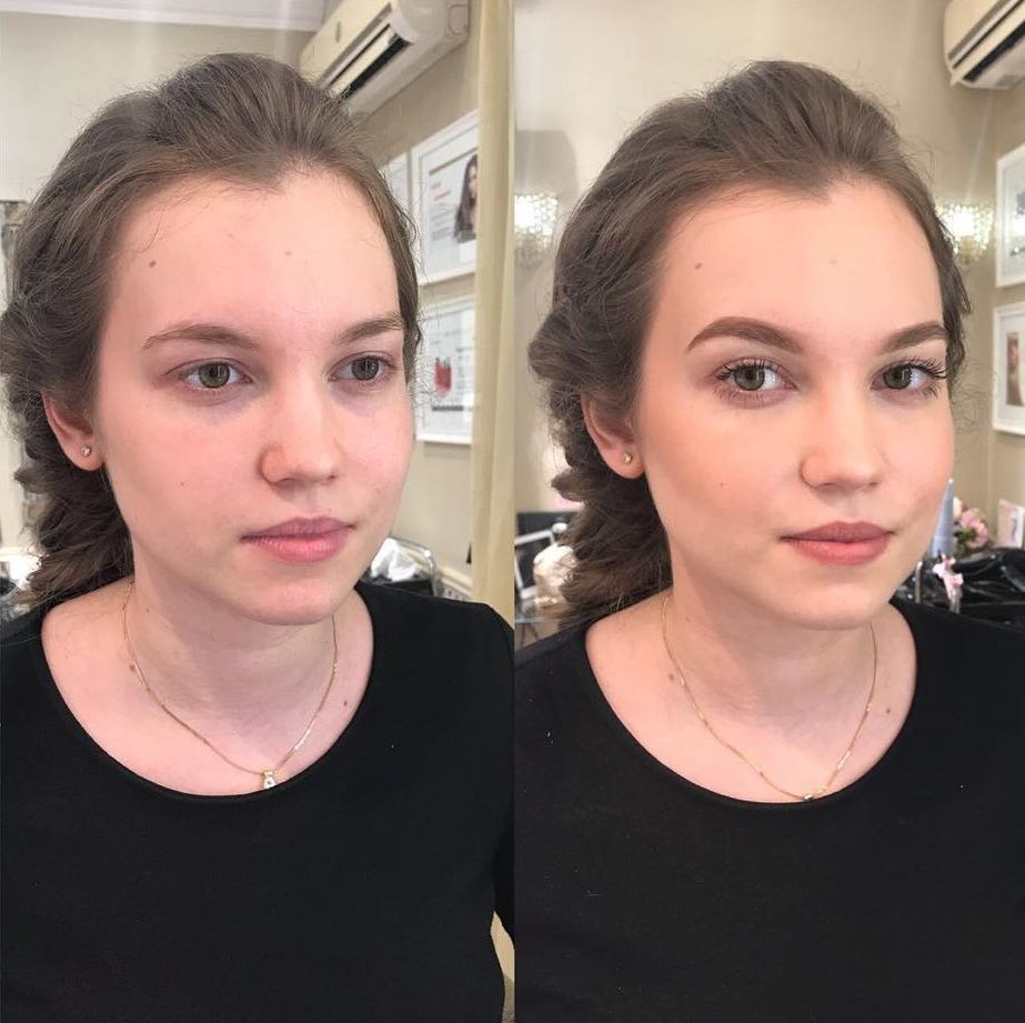 Фото до и после нанесения дневного макияжа в салоне
