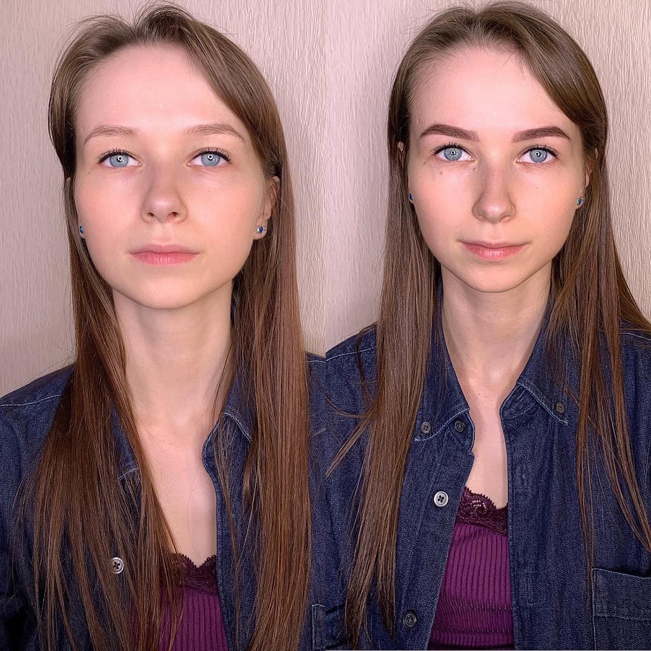 Фото до и после коррекции светлых бровей