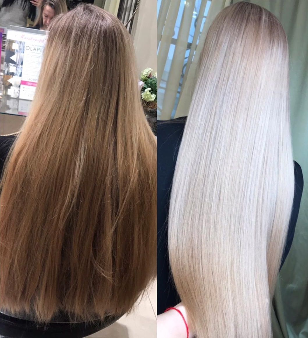 Окрашивание волос в белый цвет (фото до и после)
